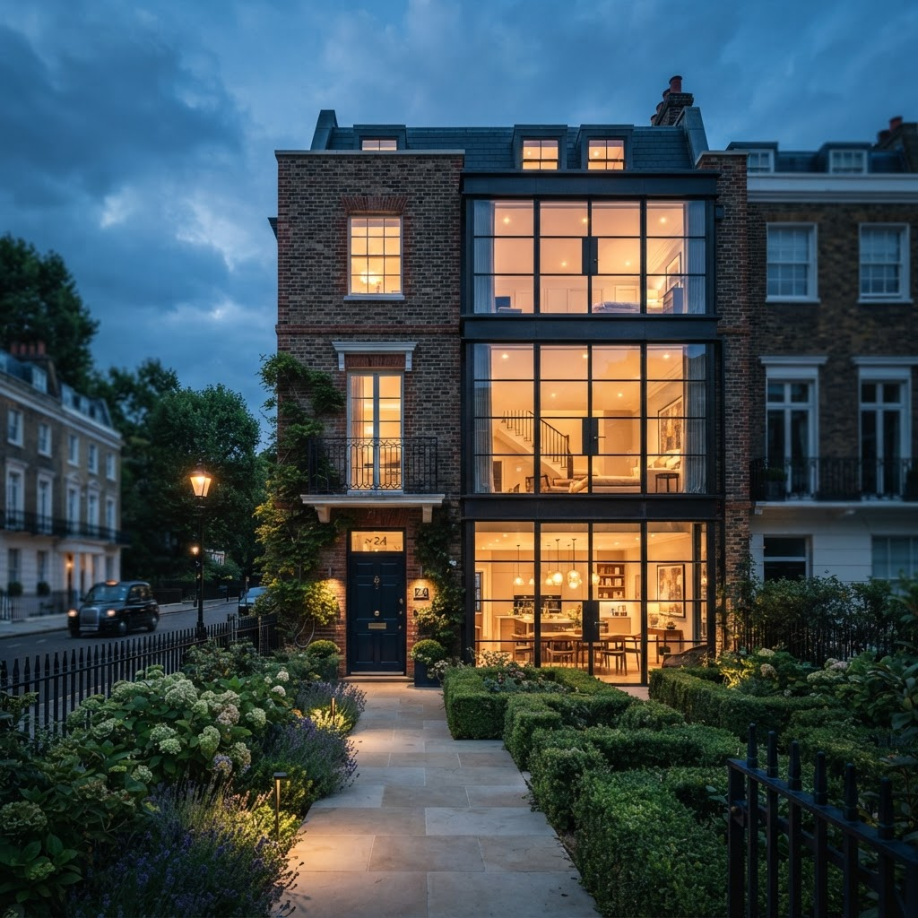 A luxury London residential property at dusk